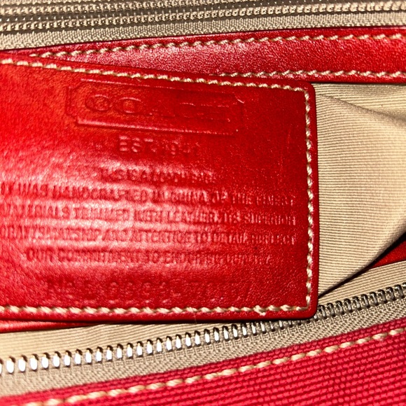 Coach Red Canvas Tote Bag with Red and Tan Leather Trim - Picture 11 of 14